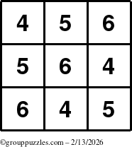 The grouppuzzles.com Answer grid for the TicTac-456 puzzle for Friday February 13, 2026
