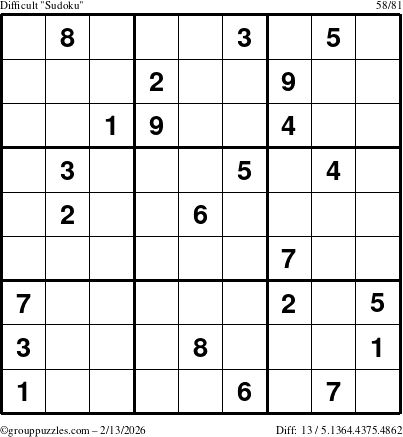 The grouppuzzles.com Difficult Sudoku puzzle for Friday February 13, 2026