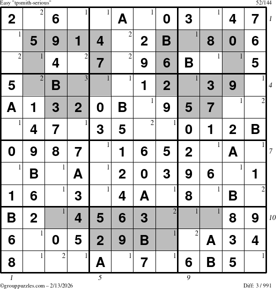 The grouppuzzles.com Easy tpsmith-serious puzzle for Friday February 13, 2026 with all 3 steps marked
