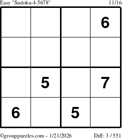 The grouppuzzles.com Easy Sudoku-4-5678 puzzle for Wednesday January 21, 2026