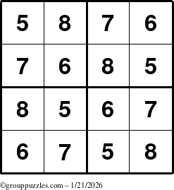 The grouppuzzles.com Answer grid for the Sudoku-4-5678 puzzle for Wednesday January 21, 2026