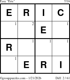 The grouppuzzles.com Easy Eric puzzle for Wednesday January 21, 2026 with the first 2 steps marked