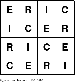 The grouppuzzles.com Answer grid for the Eric puzzle for Wednesday January 21, 2026