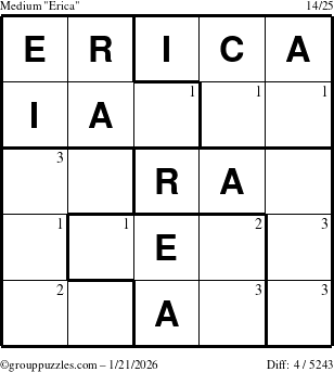 The grouppuzzles.com Medium Erica puzzle for Wednesday January 21, 2026 with the first 3 steps marked