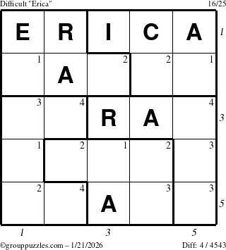 The grouppuzzles.com Difficult Erica puzzle for Wednesday January 21, 2026 with all 4 steps marked