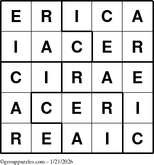 The grouppuzzles.com Answer grid for the Erica puzzle for Wednesday January 21, 2026