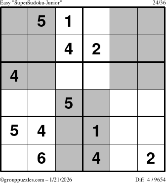 The grouppuzzles.com Easy SuperSudoku-Junior puzzle for Wednesday January 21, 2026