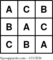 The grouppuzzles.com Answer grid for the TicTac-ABC puzzle for Wednesday January 21, 2026