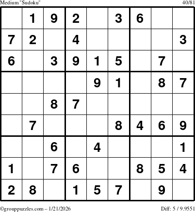 The grouppuzzles.com Medium Sudoku puzzle for Wednesday January 21, 2026