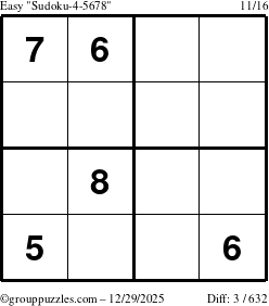 The grouppuzzles.com Easy Sudoku-4-5678 puzzle for Monday December 29, 2025