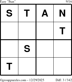 The grouppuzzles.com Easy Stan puzzle for Monday December 29, 2025