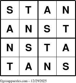 The grouppuzzles.com Answer grid for the Stan puzzle for Monday December 29, 2025