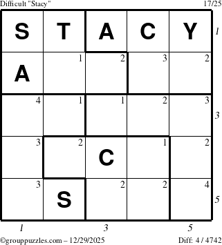 The grouppuzzles.com Difficult Stacy puzzle for Monday December 29, 2025 with all 4 steps marked