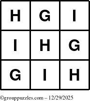 The grouppuzzles.com Answer grid for the TicTac-GHI puzzle for Monday December 29, 2025