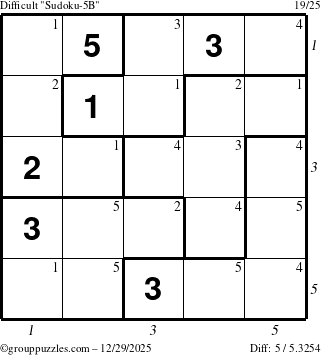 The grouppuzzles.com Difficult Sudoku-5B puzzle for Monday December 29, 2025 with all 5 steps marked