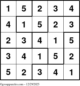 The grouppuzzles.com Answer grid for the Sudoku-5B puzzle for Monday December 29, 2025