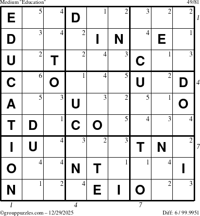 The grouppuzzles.com Medium Education-c1 puzzle for Monday December 29, 2025, suitable for printing, with all 6 steps marked