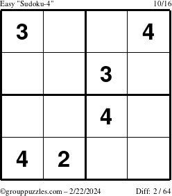 The grouppuzzles.com Easy Sudoku-4 puzzle for Thursday February 22, 2024