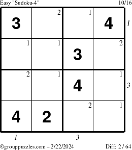 The grouppuzzles.com Easy Sudoku-4 puzzle for Thursday February 22, 2024 with all 2 steps marked
