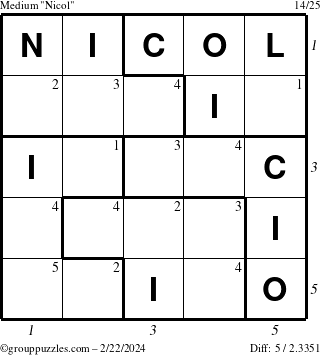 The grouppuzzles.com Medium Nicol puzzle for Thursday February 22, 2024 with all 5 steps marked
