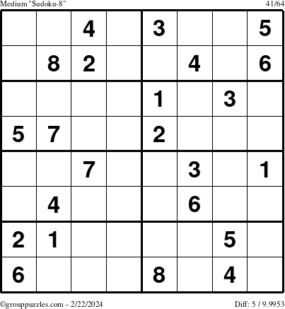 The grouppuzzles.com Medium Sudoku-8 puzzle for Thursday February 22, 2024