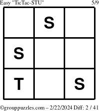The grouppuzzles.com Easy TicTac-STU puzzle for Thursday February 22, 2024
