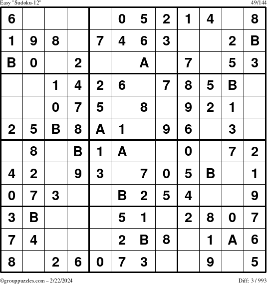 The grouppuzzles.com Easy Sudoku-12 puzzle for Thursday February 22, 2024