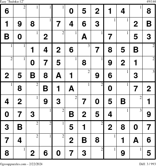 The grouppuzzles.com Easy Sudoku-12 puzzle for Thursday February 22, 2024 with the first 3 steps marked