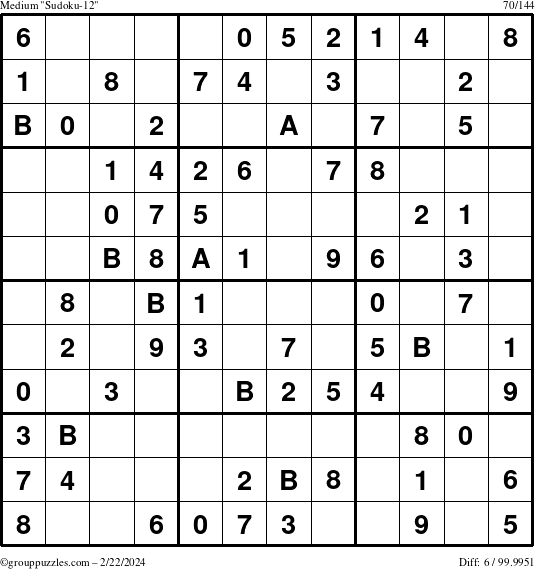 The grouppuzzles.com Medium Sudoku-12 puzzle for Thursday February 22, 2024