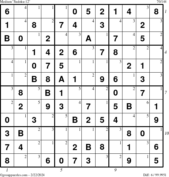 The grouppuzzles.com Medium Sudoku-12 puzzle for Thursday February 22, 2024 with all 6 steps marked