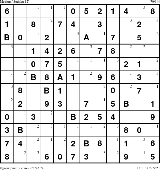 The grouppuzzles.com Medium Sudoku-12 puzzle for Thursday February 22, 2024 with the first 3 steps marked