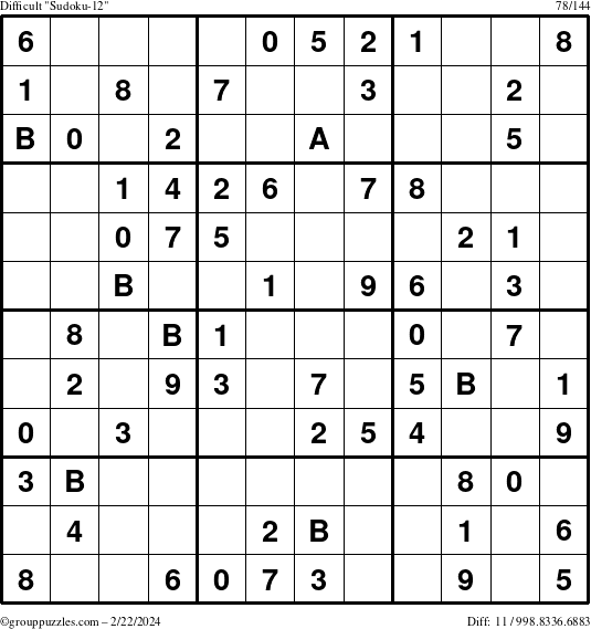 The grouppuzzles.com Difficult Sudoku-12 puzzle for Thursday February 22, 2024