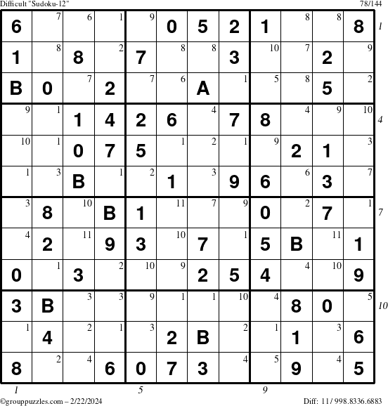 The grouppuzzles.com Difficult Sudoku-12 puzzle for Thursday February 22, 2024 with all 11 steps marked