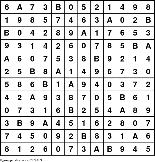The grouppuzzles.com Answer grid for the Sudoku-12 puzzle for Thursday February 22, 2024