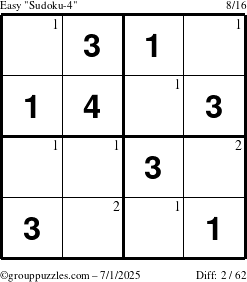 The grouppuzzles.com Easy Sudoku-4 puzzle for Tuesday July 1, 2025 with the first 2 steps marked