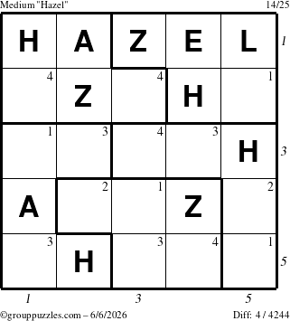 The grouppuzzles.com Medium Hazel puzzle for Saturday June 6, 2026 with all 4 steps marked