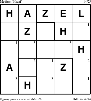 The grouppuzzles.com Medium Hazel puzzle for Saturday June 6, 2026 with the first 3 steps marked