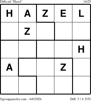 The grouppuzzles.com Difficult Hazel puzzle for Saturday June 6, 2026