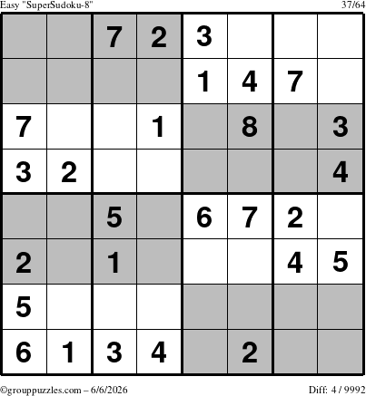 The grouppuzzles.com Easy SuperSudoku-8 puzzle for Saturday June 6, 2026