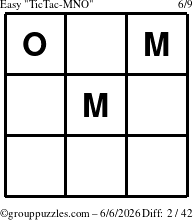 The grouppuzzles.com Easy TicTac-MNO puzzle for Saturday June 6, 2026