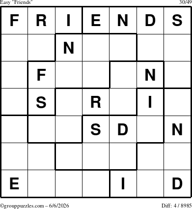 The grouppuzzles.com Easy Friends puzzle for Saturday June 6, 2026