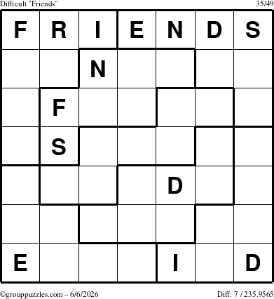 The grouppuzzles.com Difficult Friends puzzle for Saturday June 6, 2026