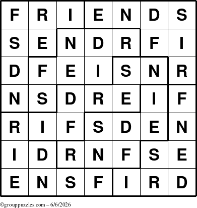 The grouppuzzles.com Answer grid for the Friends puzzle for Saturday June 6, 2026