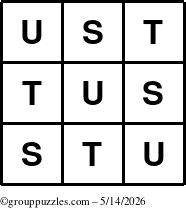 The grouppuzzles.com Answer grid for the TicTac-STU puzzle for Thursday May 14, 2026