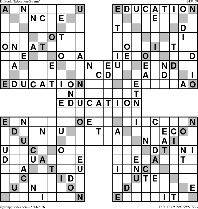 The grouppuzzles.com Difficult Education-Xtreme puzzle for Thursday May 14, 2026