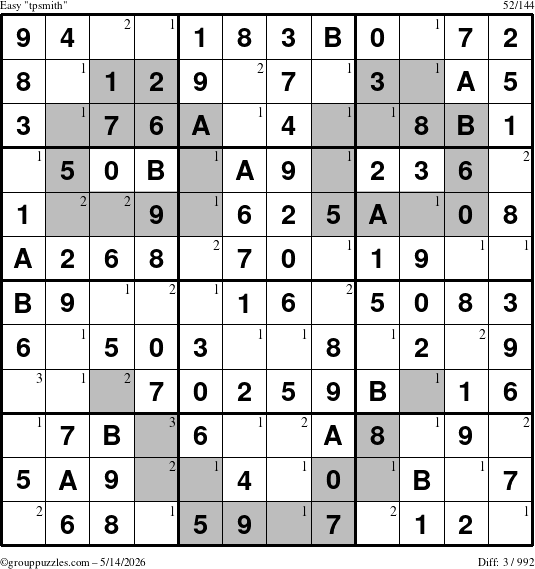 The grouppuzzles.com Easy tpsmith puzzle for Thursday May 14, 2026 with the first 3 steps marked