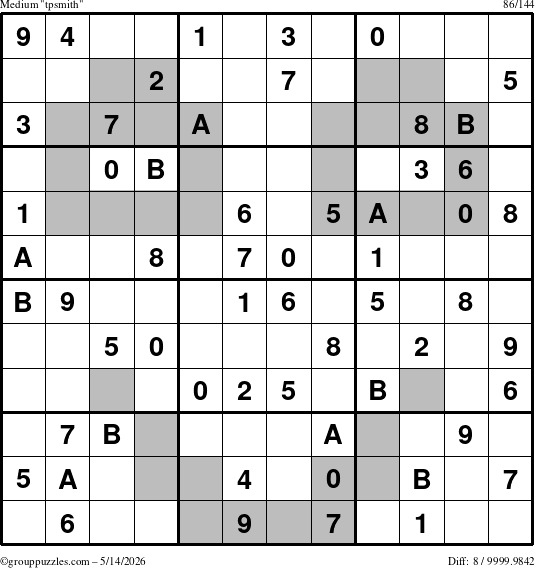 The grouppuzzles.com Medium tpsmith puzzle for Thursday May 14, 2026