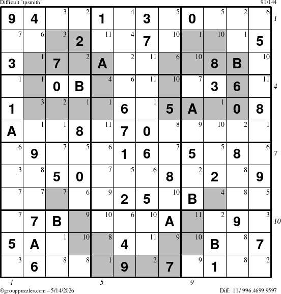The grouppuzzles.com Difficult tpsmith puzzle for Thursday May 14, 2026 with all 11 steps marked