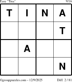 The grouppuzzles.com Easy Tina puzzle for Tuesday December 9, 2025