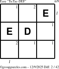 The grouppuzzles.com Easy TicTac-DEF puzzle for Tuesday December 9, 2025 with all 2 steps marked